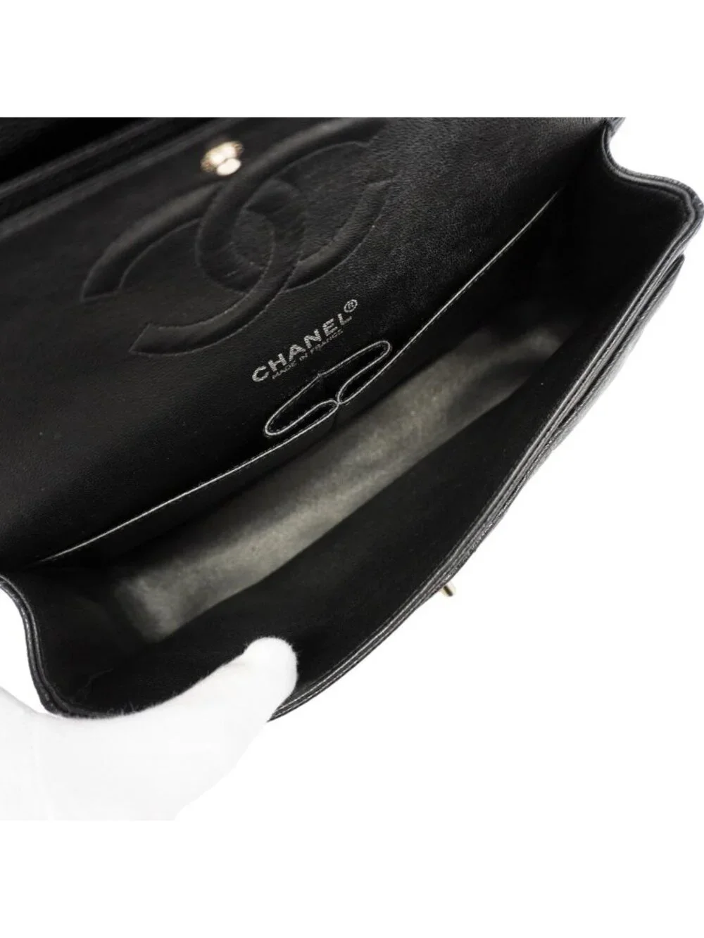 Chanel Shoulder Bag Quilted Caviar Leather Black Silver